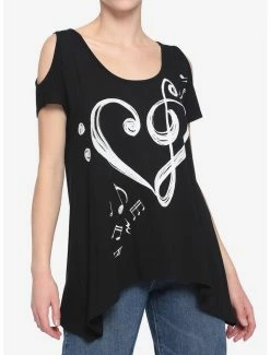 HT Style Outlet Store 2 New 🎁 Music Notes & Clefs Cold Shoulder 👧 Girls Top 😉