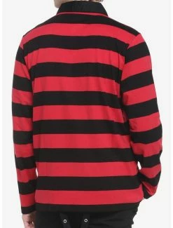Budget 🤩 Black & Red Stripe O-Ring Long-Sleeve Polo 👚 Shirt ⌛ -HT Style Outlet Store 18846294 av2