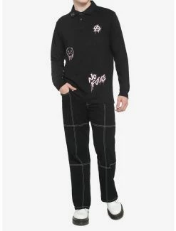 Best deal 🔥 Black & Pink Punk Symbols Polo Long-Sleeve T-Shirt ⭐ -HT Style Outlet Store 18847496 av2