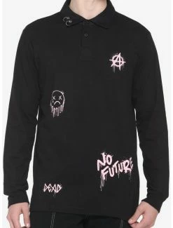 Best deal 🔥 Black & Pink Punk Symbols Polo Long-Sleeve T-Shirt ⭐