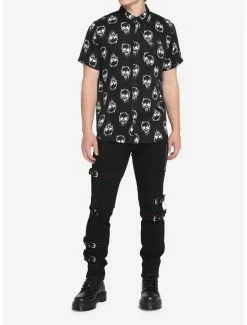 Flash Sale ✔️ Flame Skull Woven Button-Up 🥰 -HT Style Outlet Store 18847514 av1