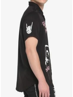 Top 10 ✔️ Black & Pink Punk Symbols Woven Button-Up 🌟 -HT Style Outlet Store 18847523 av3
