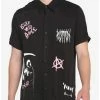 Top 10 ✔️ Black & Pink Punk Symbols Woven Button-Up 🌟