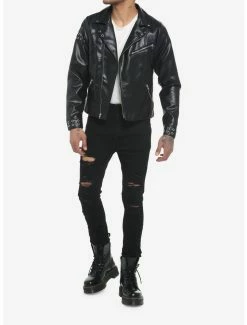 Discount 🤩 Black Grommets Motorcycle Jacket 🌟 -HT Style Outlet Store 18847577 av1