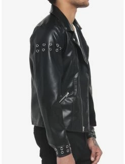 Discount 🤩 Black Grommets Motorcycle Jacket 🌟 -HT Style Outlet Store 18847577 av3