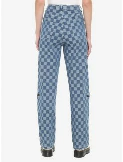 Promo 😀 Blue Checkered Denim Straight Leg 👖 Jeans 🎁 -HT Style Outlet Store 18857793 av1