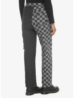 Cheapest 🎁 Black Checkered Split Straight Leg 👖 Jeans ⭐ -HT Style Outlet Store 18859020 av1