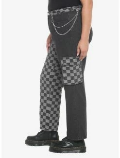 Budget 👏 Black Checkered Split Straight Leg 👖 Jeans Plus Size 🤩 -HT Style Outlet Store 18859024 av2