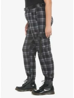 Coupon 🔥 Grey Plaid Jogger Pants With Buckles Plus Size 🔥 -HT Style Outlet Store 18859105 av2