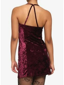 Budget 😀 Burgundy Crushed Velvet Halter 👗 Dress 🛒 -HT Style Outlet Store 18870885 av2