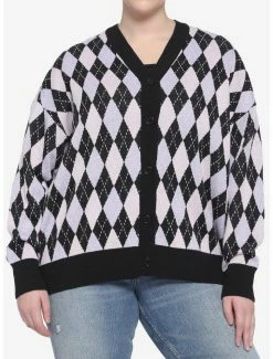 Outlet 😉 Lavender & Pink Argyle 👧 Girls Cardigan Plus Size 🌟