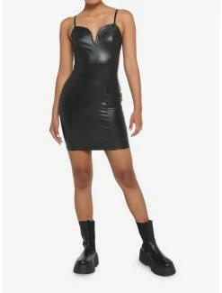 Budget ❤️ Black Faux Leather V-Neck Mini 👗 Dress ❤️ -HT Style Outlet Store 18874447 av1