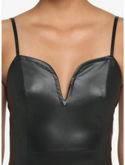 Budget ❤️ Black Faux Leather V-Neck Mini 👗 Dress ❤️ -HT Style Outlet Store 18874447 av3