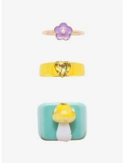 New 👏 Mushroom Flower Heart Chunky Acrylic Ring Set ⌛