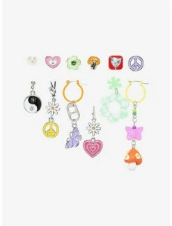 New 🌟 Groovy Flower Peace Icons Mismatch Earring Set ✨
