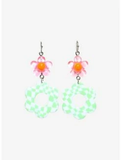 Best Pirce ✨ Wavy Checker Floral Drop Earrings 🛒