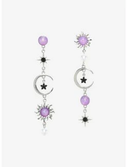 Best Sale ✨ Celestial Purple Glitter Gem Drop Mismatch Earrings ✨