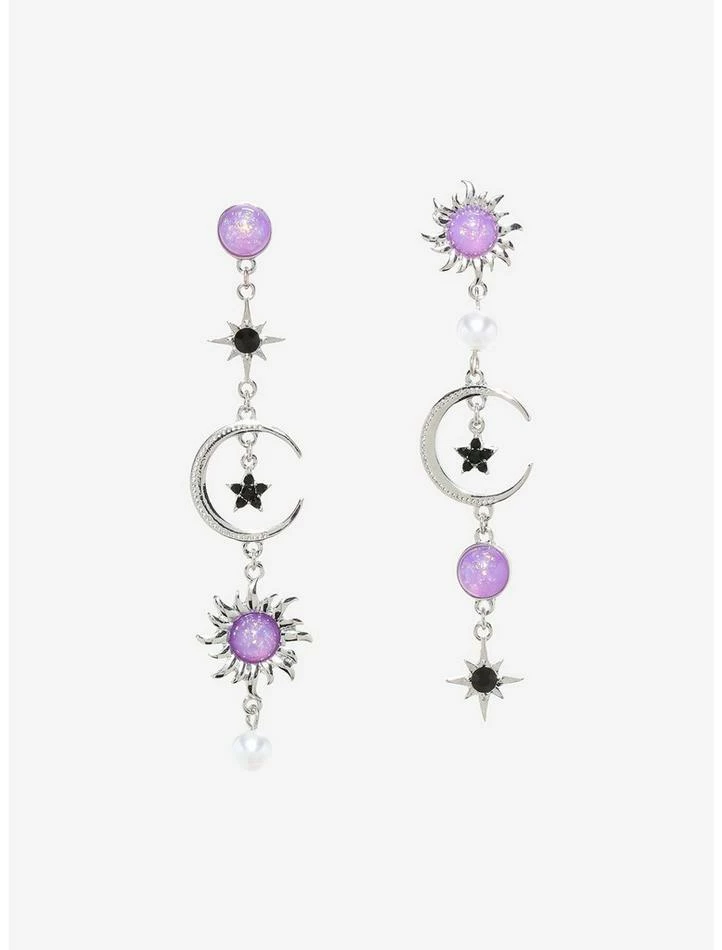 Best Sale ✨ Celestial Purple Glitter Gem Drop Mismatch Earrings ✨ 3 Best Sale ✨ Celestial Purple Glitter Gem Drop Mismatch Earrings ✨
