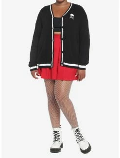 Promo ⌛ Skull Embroidery Varsity Stripe 👧 Girls Cardigan Plus Size 🧨 -HT Style Outlet Store 18957598 av1