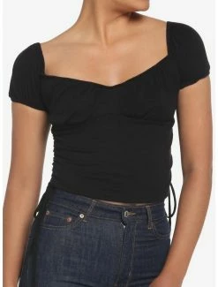 Best Pirce 🌟 Black Puff Sleeve Crop 👧 Girls Top 😀