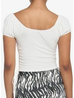 Promo 👍 Ivory Side Ruched Puff Sleeve 👧 Girls Top 😀 -HT Style Outlet Store 18959414 av2