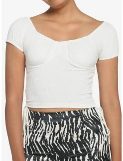 Promo 👍 Ivory Side Ruched Puff Sleeve 👧 Girls Top 😀