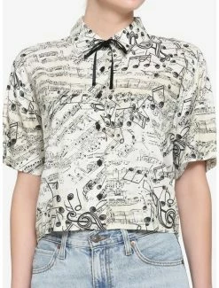 Budget 🎁 Music Notes Boxy 👧 Girls Crop Woven Button-Up ⭐