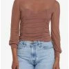 Best reviews of 🧨 Mocha Double Ruched Mesh 👧 Girls Long-Sleeve Top 👏 -HT Style Outlet Store 18960590 hi