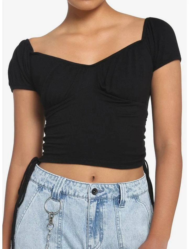 Hot Sale ✨ Black Double Ruched 👧 Girls Crop Top 😍 3 Hot Sale ✨ Black Double Ruched 👧 Girls Crop Top 😍