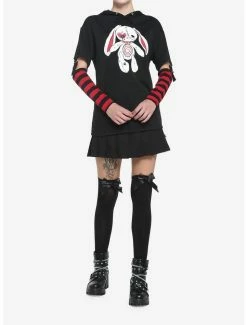 Flash Sale 🛒 Black & Red Bunny 👧 Girls Detachable Sleeve Hoodie 😍 -HT Style Outlet Store 19038194 av1