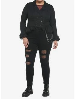 Best Sale 👍 Black Ruffle Peplum 👧 Girls Jacket Plus Size ✨ -HT Style Outlet Store 19039425 av1