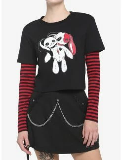 Outlet 🥰 Black & Red Stripe Bunny 👧 Girls Crop Twofer 🤩