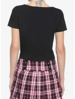 New ❤️ Black Safety Pin 👧 Girls Crop T-Shirt ⭐ -HT Style Outlet Store 19039686 av2