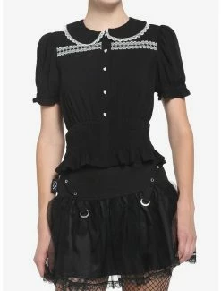 Outlet 😉 Black Smock 👧 Girls Crop Woven Button-Up 🎁