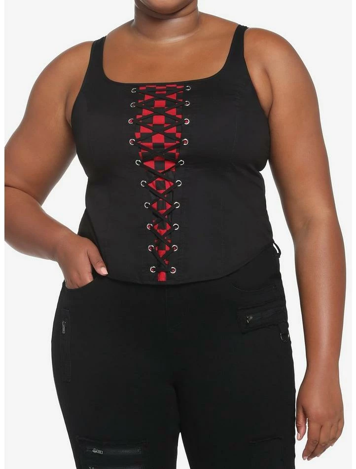Brand new ๐ Black & Red Checker Lace-Up Corset Plus Size โ๏ธ 3 Brand new ๐ Black & Red Checker Lace-Up Corset Plus Size โ๏ธ