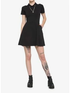 Flash Sale ✨ Black Padlock Polo Skater 👗 Dress 😍 -HT Style Outlet Store 19040730 av1