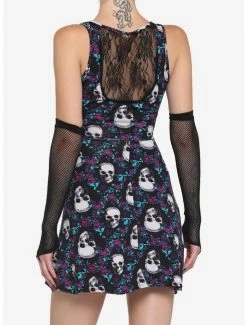 Deals 🔔 Skulls & Flowers Skater 👗 Dress With Lace Back ⌛ -HT Style Outlet Store 19045913 av2
