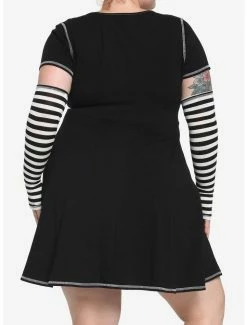 Best Sale ⌛ Black & White Contrast Stitch Skater 👗 Dress Plus Size With Arm Warmers 🎉 -HT Style Outlet Store 19045944 av2