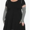 Best Sale ⌛ Black & White Contrast Stitch Skater 👗 Dress Plus Size With Arm Warmers 🎉
