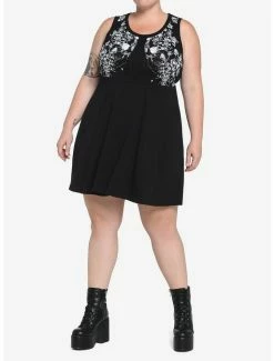 Coupon 🥰 Skull Floral Skater 👗 Dress Plus Size 🔥 -HT Style Outlet Store 19045959 av1