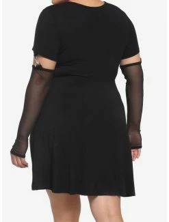 New ❤️ Black Cutout Skater 👗 Dress With Arm Warmers Plus Size ❤️ -HT Style Outlet Store 19046293 av2