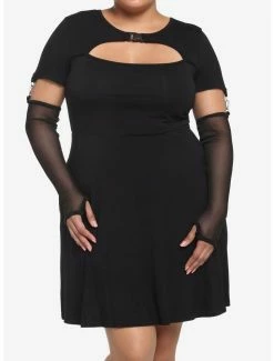 New โค๏ธ Black Cutout Skater ๐ Dress With Arm Warmers Plus Size โค๏ธ