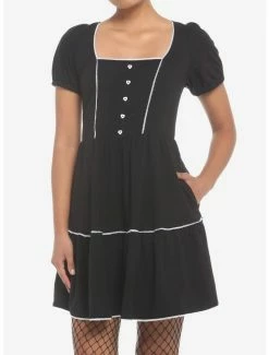 Buy 🎉 Black Square Neck Tiered 👗 Dress ❤️