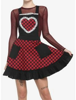 Deals ⭐ Black & Red Checkered Heart 👗 Skirtall 🎁