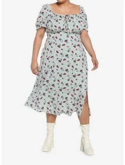 HT Style Outlet Store 30 Best deal ⌛ Frog Mushroom Sage Green Empire Midi 👗 Dress Plus Size 🛒