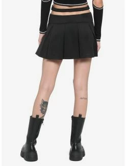 Budget 🎁 Black Side Cutout Pleated 👗 Skirt 🌟 -HT Style Outlet Store 19048405 av1