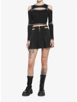 Budget 🎁 Black Side Cutout Pleated 👗 Skirt 🌟 -HT Style Outlet Store 19048405 av2