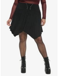 Best Sale ๐ Black Lace-Up Hanky Hem ๐ Skirt Plus Size ๐งจ