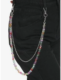 Cheap 🛒 Black Straight Leg 👖 Jeans With Multicolor Beaded Chain 😀 -HT Style Outlet Store 19161600 av3