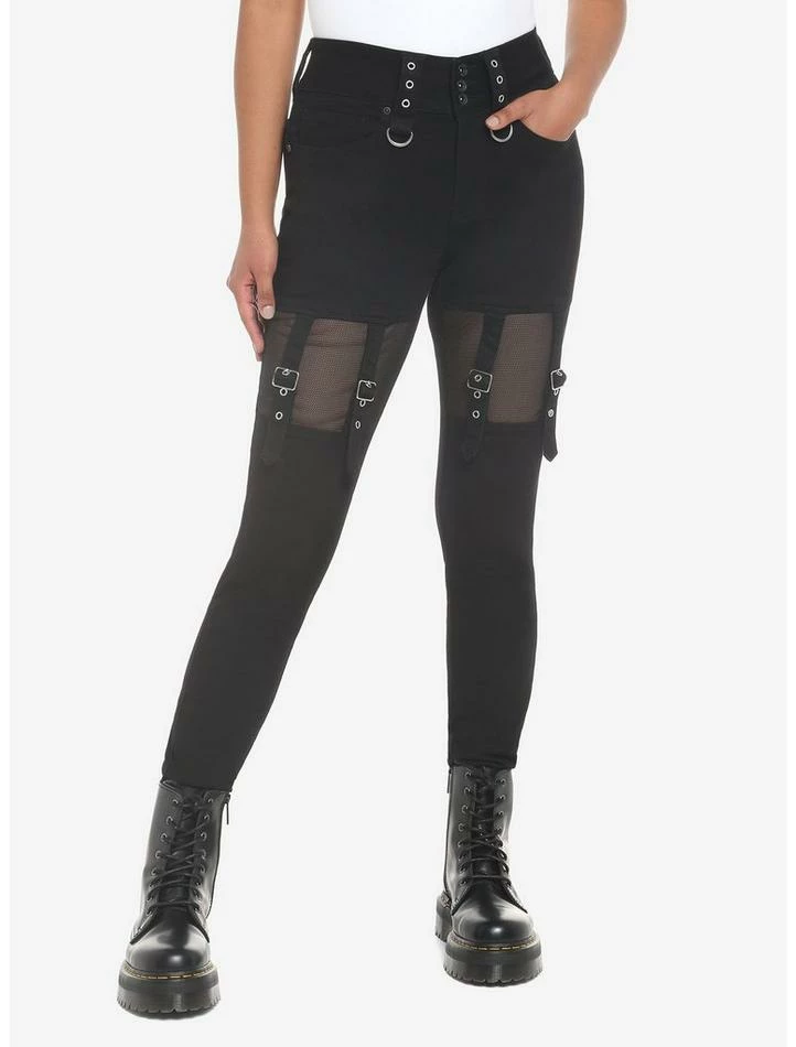Buy ⭐ HT Denim Black Mesh Buckle Garter Hi-Rise Super Skinny 👖 Jeans 🌟 3 Buy ⭐ HT Denim Black Mesh Buckle Garter Hi-Rise Super Skinny 👖 Jeans 🌟